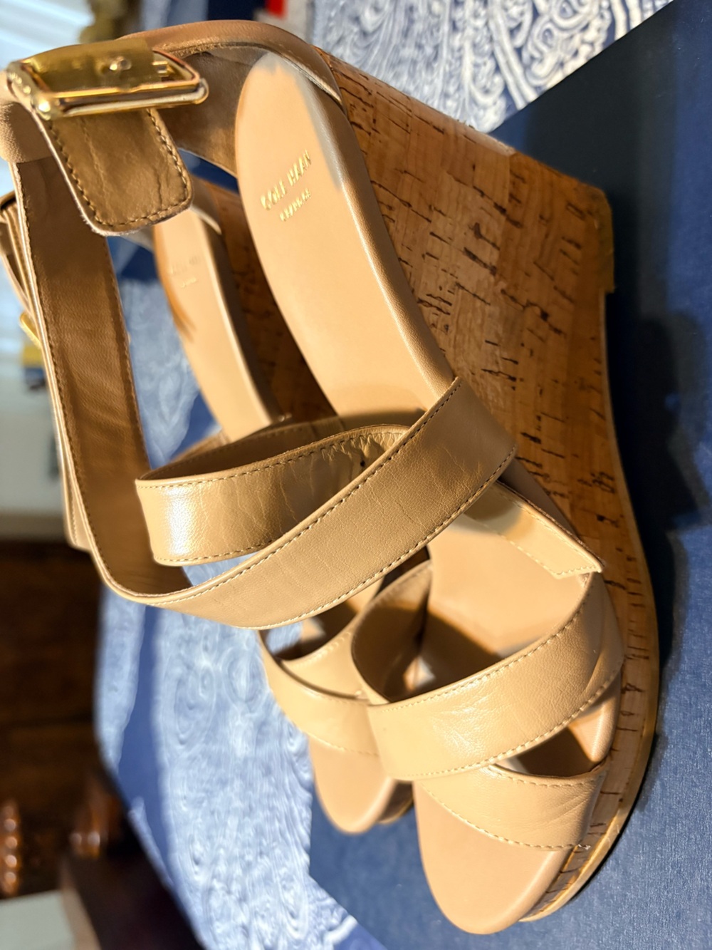 Cole Haan Tan Leather Cork Wedge Sandals